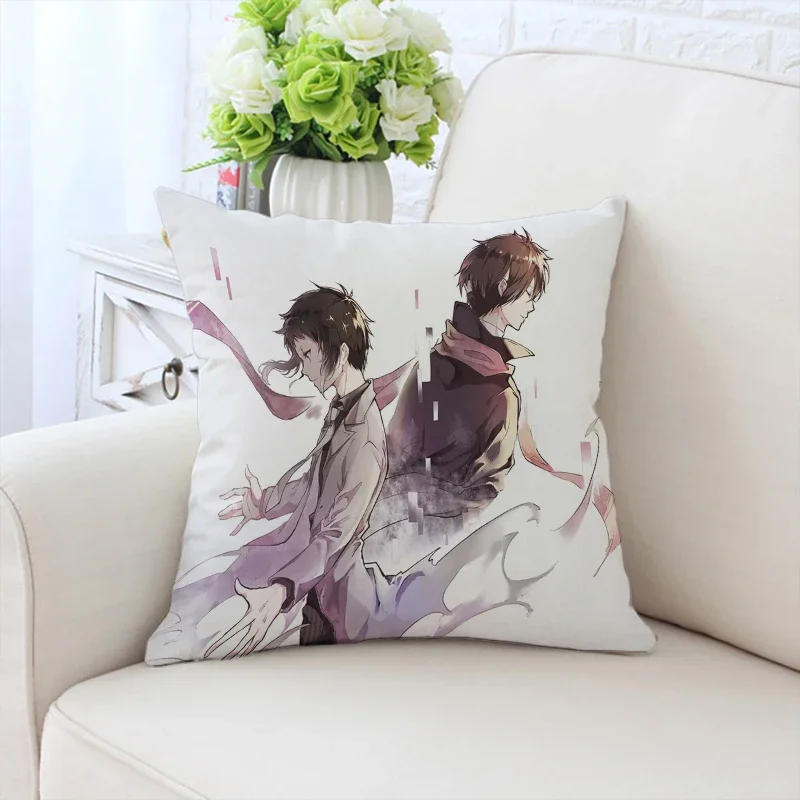 45x45 Pillow Cover Anime S-Stray Dogs Printed Sofa Cushion Cover Chair Cushion Headrest Customized Gift