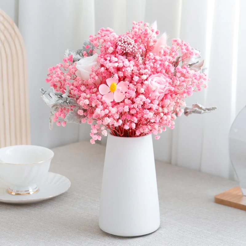 

Rose Gypsophila Paniculata Natural Dried Flowers Bouquet Babys Breath Hydrangeas Dried Flower Decor Room Home Flower Arrangement