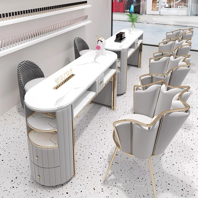 High quality stainless steel with marble manicure table with fan can be customized color for nail shop Light Luxury