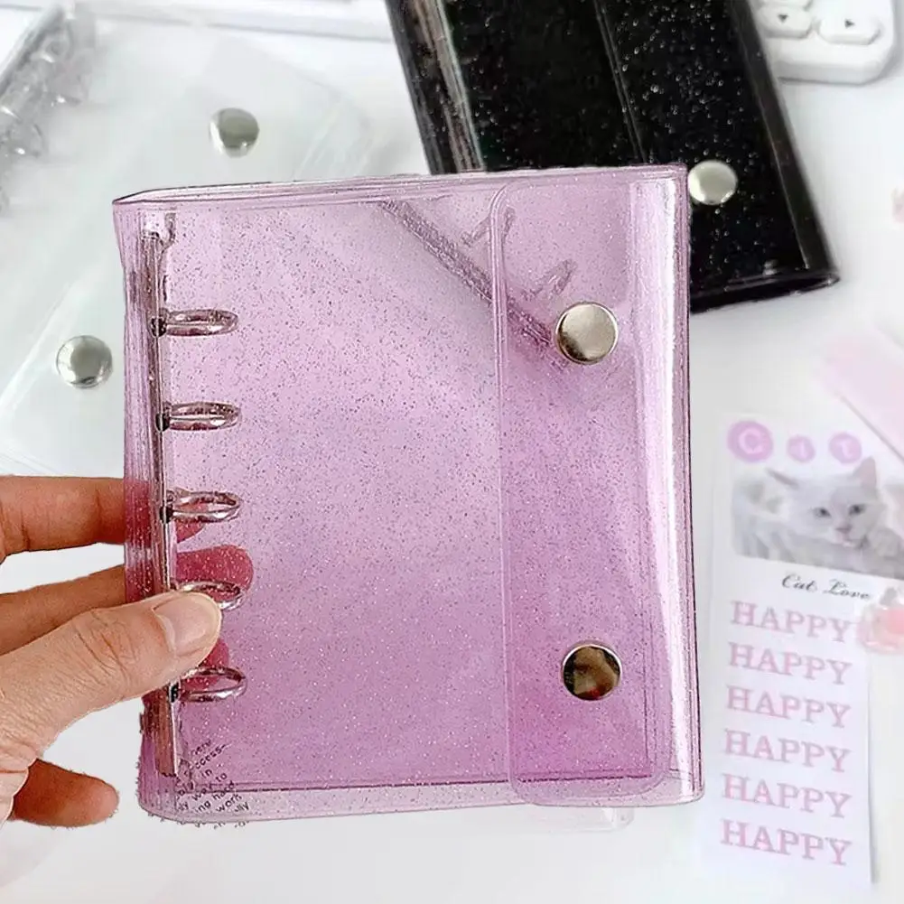 M5 5 Lubang Glitter Transparan Binder Loose Cover Jurnal Buku Sketsa Multifungsi Kantong Penyimpanan Buku Harian Aksesoris Kantor