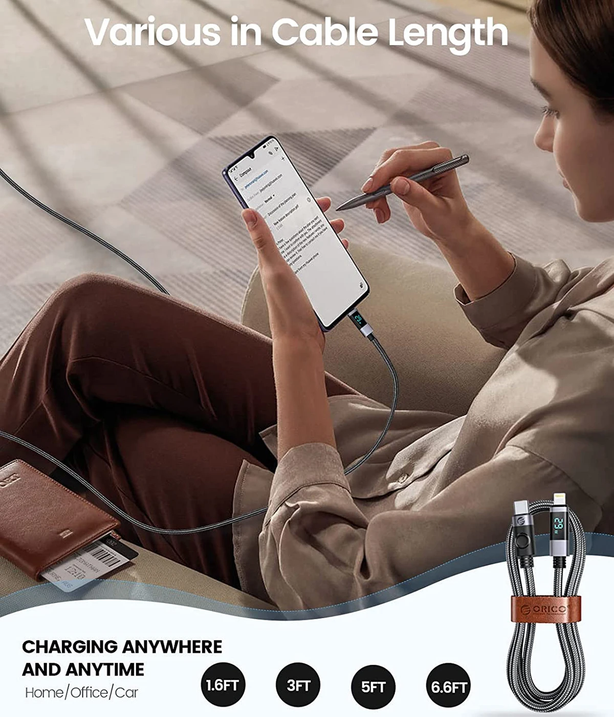 ORICO USB C Cable for MacBook LED Display USB C Fast Charging for iPhone Charger Type C Cable for iPhone 13 14 Pro Max