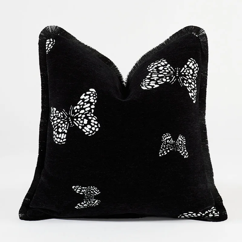 

Modern minimalist French-style butterfly jacquard pillow cover, black and white, light luxury living room sofa cushion cover