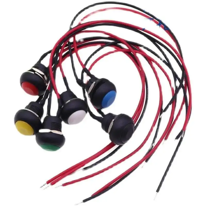 12MM PBS-33B Lockless Circular Self reset  Push Button Switch  Cord Small Power Switch Opening 20cm wire