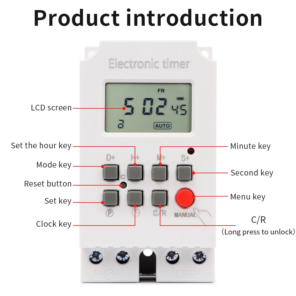 Electronic Weekly 7 Days Programmable Digital Timer Switch Relay 1s~168h Time Control 220V 25A Din Rail Mount KG316