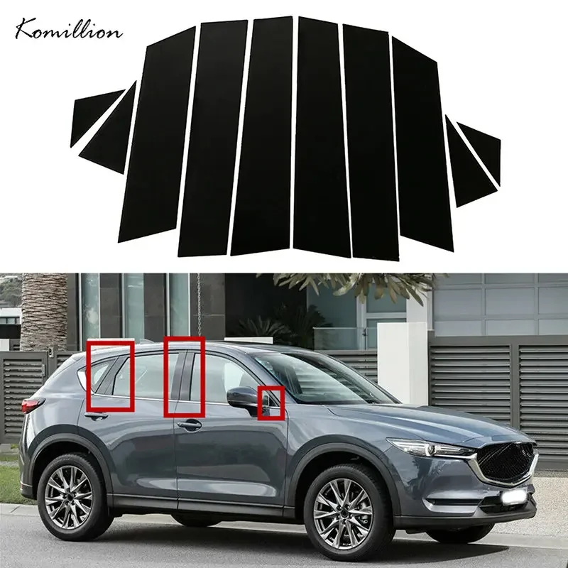 10Pcs Car Pillar Posts Door Window Trim Cover For Mazda CX-5 2017 2018 2019 2020-2022 Auto Exterior Column Glossy Black Stickers