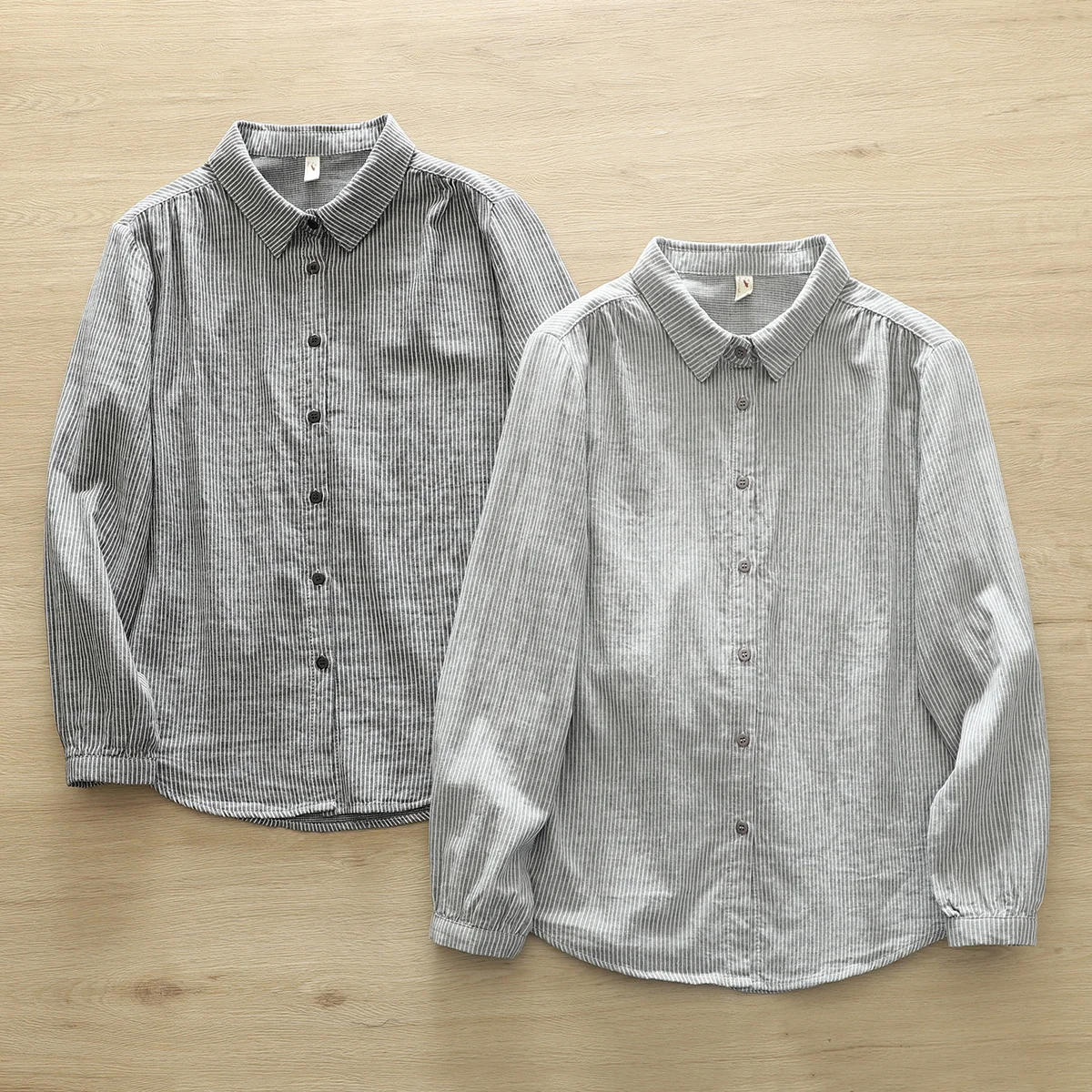 100% Cotton Yarn Shirts & Blouses Youth Blouses Woman Spring Japan Fashion Long Sleeve Striped Shirts Stripe Base Shirt