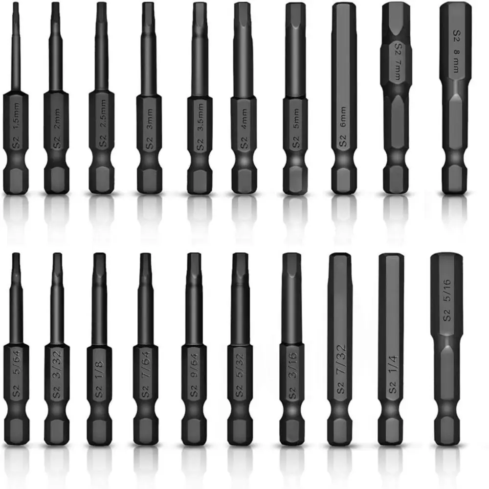 10PCS SAE/Metric Hex Screwdriver Head Allen Wrench Drill Bit Set 1/4
