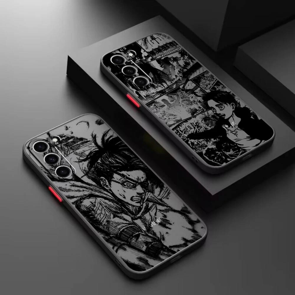 Attack on Titan Comics Art Frosted Translucent Phone Case For Samsung S24 S23 S22 S21 S20 S10 S9 S8 Plus Ultra FE 5G Cover