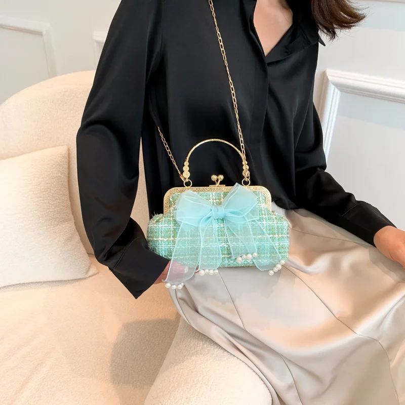 

Fashion Women's Clutch Bag Chic Hasp Handbag And Purse Bowknot Chain Strap Female Shoulder Crossbody Bags Small Top-handle Bag