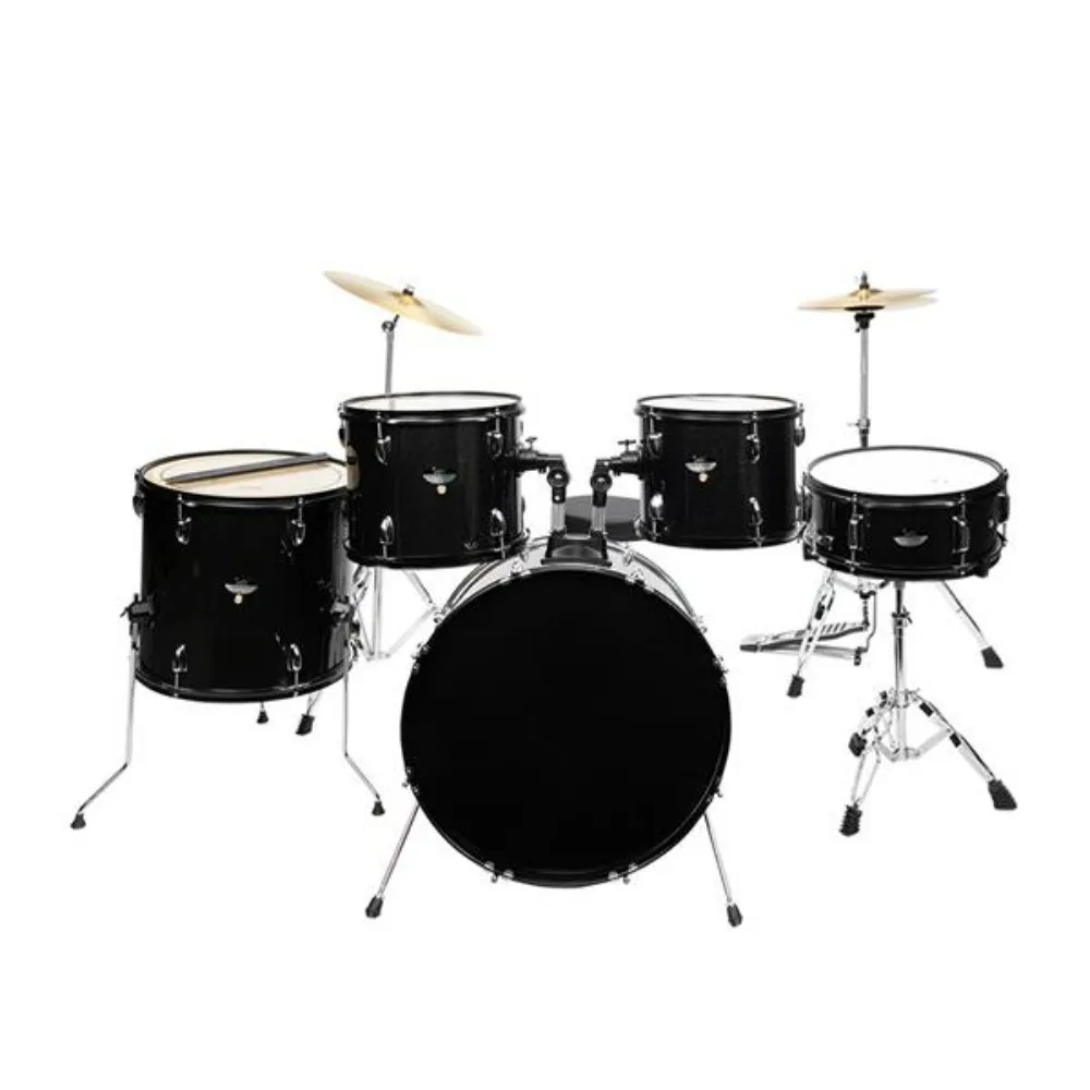 Glarry Full Size Adult Drum Set 5-Piece Black two Tom Drum Snare Drum Floor Tom 16