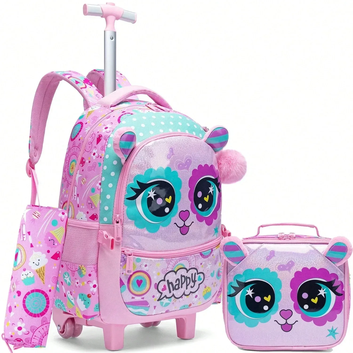 

3PCS Rolling School Bags for Kids Backpack with Wheels Back to School Backpack with Wheels Trolley Luggage Girls Travel Suitcase