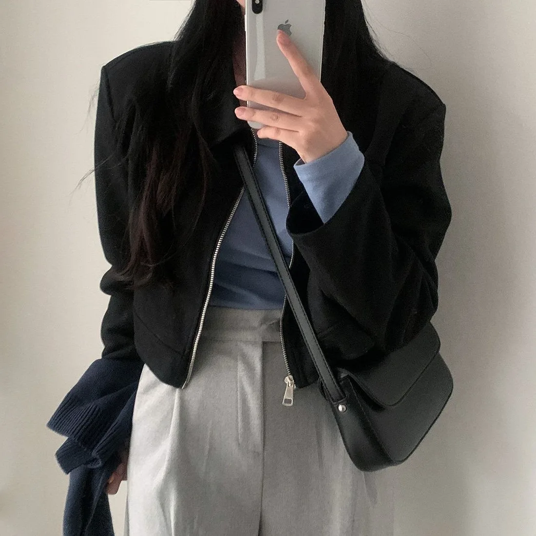 Chic Autumnal Vintage Stylish Collared Zipper Loose Versatile Long Sleeve Leather Velvet Short Jacket Women's Sportswear