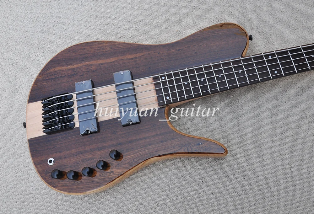 Flyoung 5 Strings Neck Through Body Electric Bass Guitar with Walnut Veneer Rosewood Fretboard 24  Frets