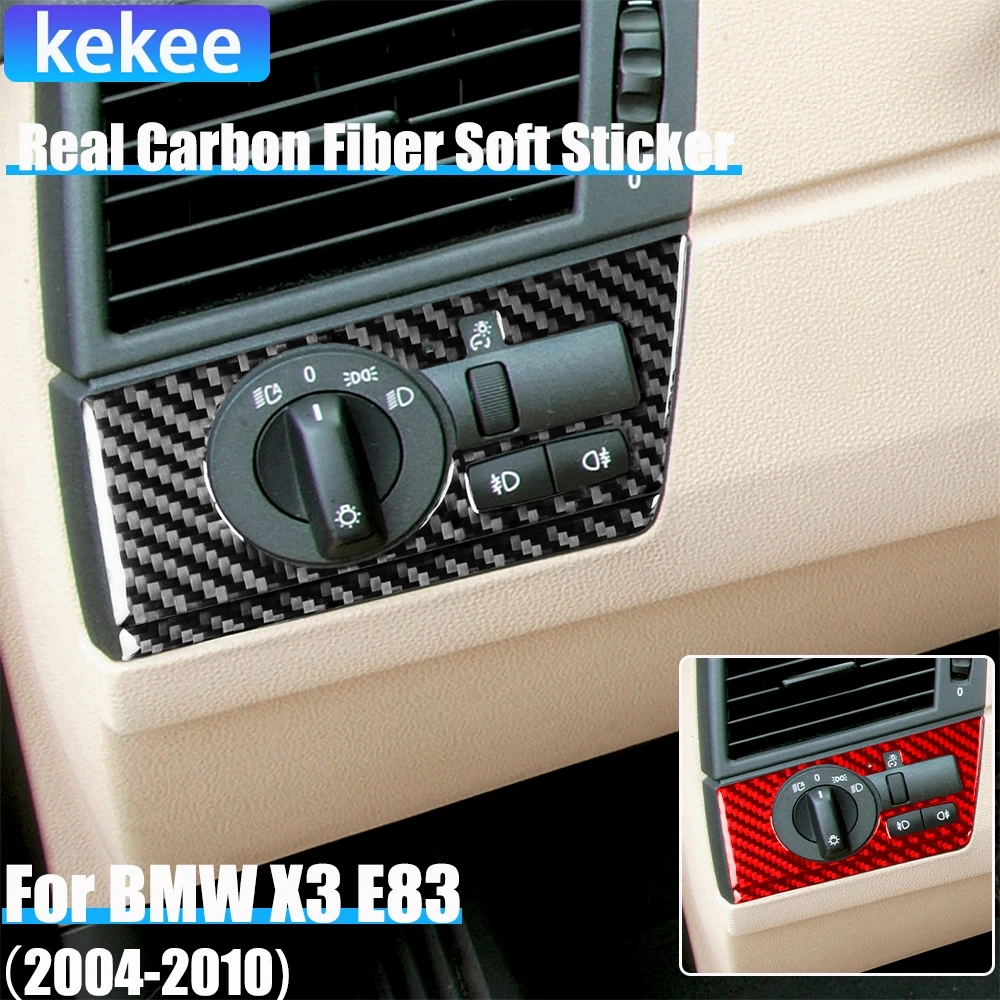 

Real Carbon Fiber Car Accessories Headlight Switch Trim Cover Soft Sticker For BMW X3 E83 2004 2005 2006 2007 2008 2009 2010