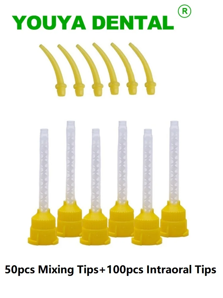 150 pièces matériaux dentaires dentisterie caoutchouc de Silicone transport tête de mélange jetables Impression conseils de mélange embouts intra-oraux 1:1