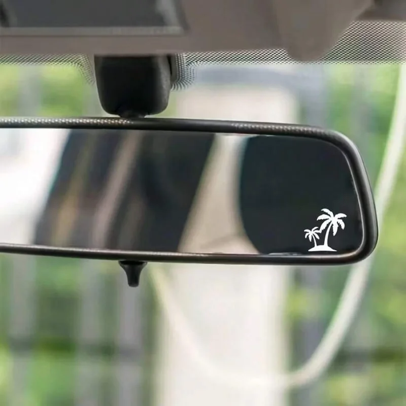 2 pieces of palm tree vinyl cutting stickers - Beach-themed car rearview mirror stickers, self-adhesive and suitable for rearvie