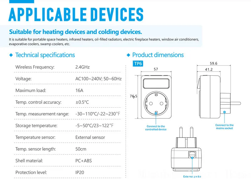 Wi-Fi Smart Socket Electric Thermostat OLED Suitable for 16A Cooling & Heating Socket Temperature Controller Alexa Compatible