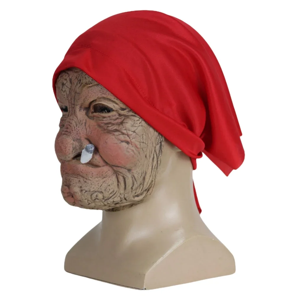 Halloween Horror Smoking Old Grandmother Mask Realistic Latex Masks Costume Festival Stage Show Cosplay Props