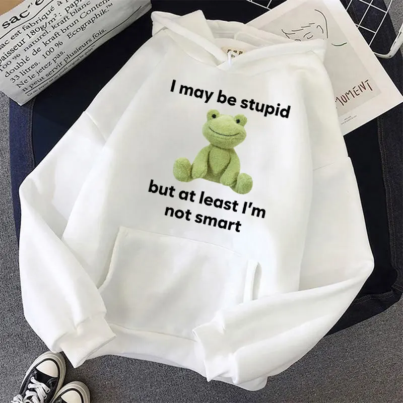 Funny Doll Meme Print Hoodie I May Be Stupid But At Least I'm Not Smart Sweatshirt Men Women Fashion Oversized Casual Streetwear