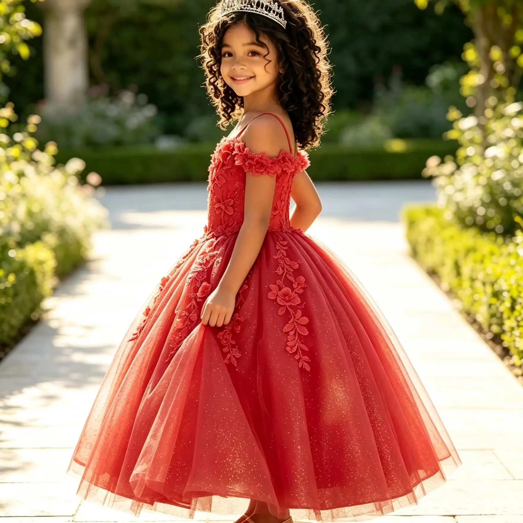 Glitter Flower Girl Dresses For Wedding Off Shoulder Appliques Girls Birthday Pageant Dress First Communion Gown Custom