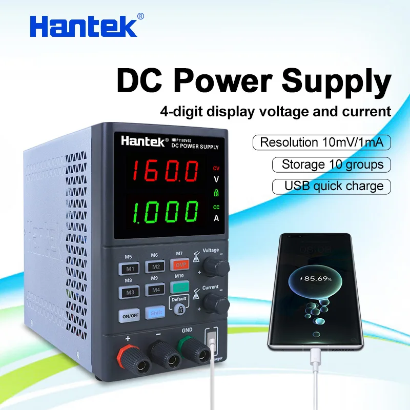 Hantek 4 Digital Programmable DC Power Supply 1CH 10mV/1mA Resolution Voltage Regulator Switch 0-160V/0-8A