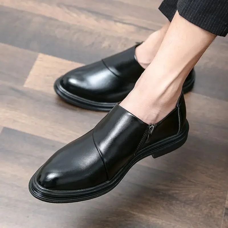 Party Boys Leather Shoes Men's Korean-Style Retro British Casual Retro Classic Office Shoes Height Increasing Leisure Black