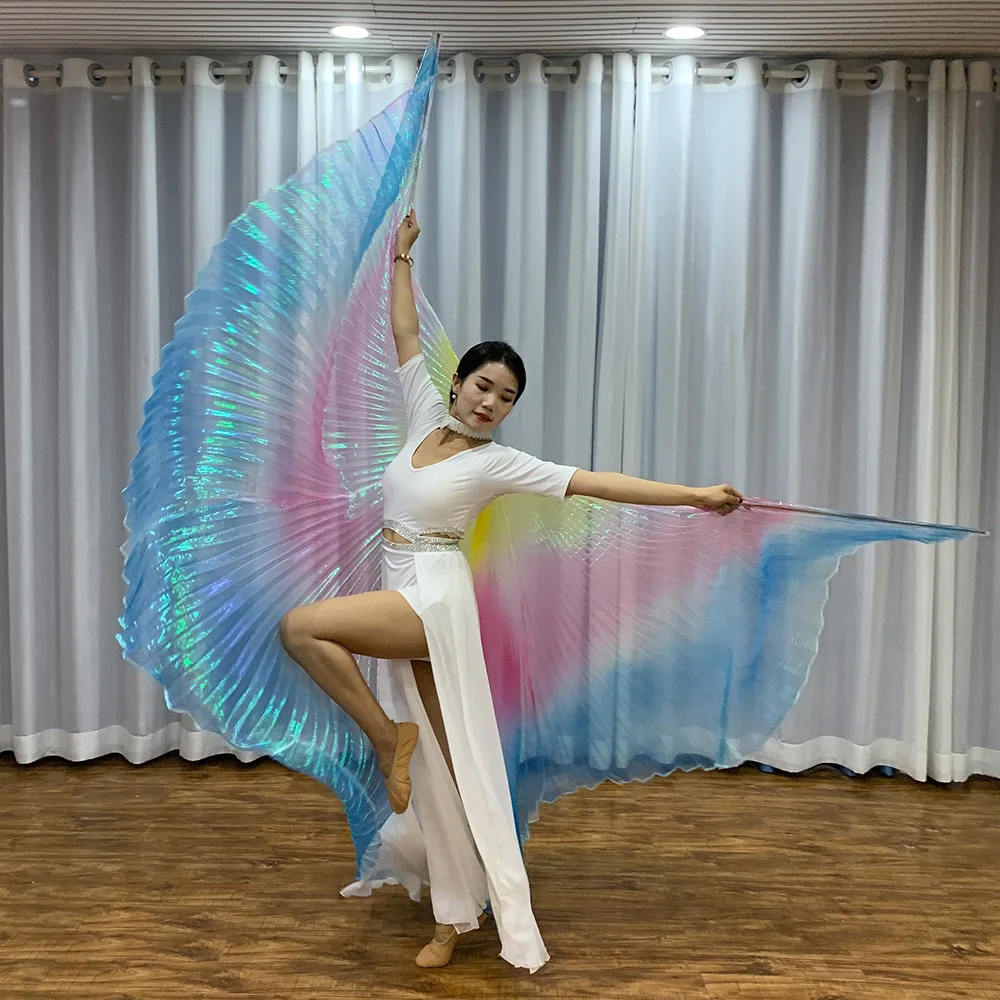 Transparent Isis Wings Iridescent Stage Performance Props Oriental Dance Egyptian Wings Belly Dance Accessories With Sticks