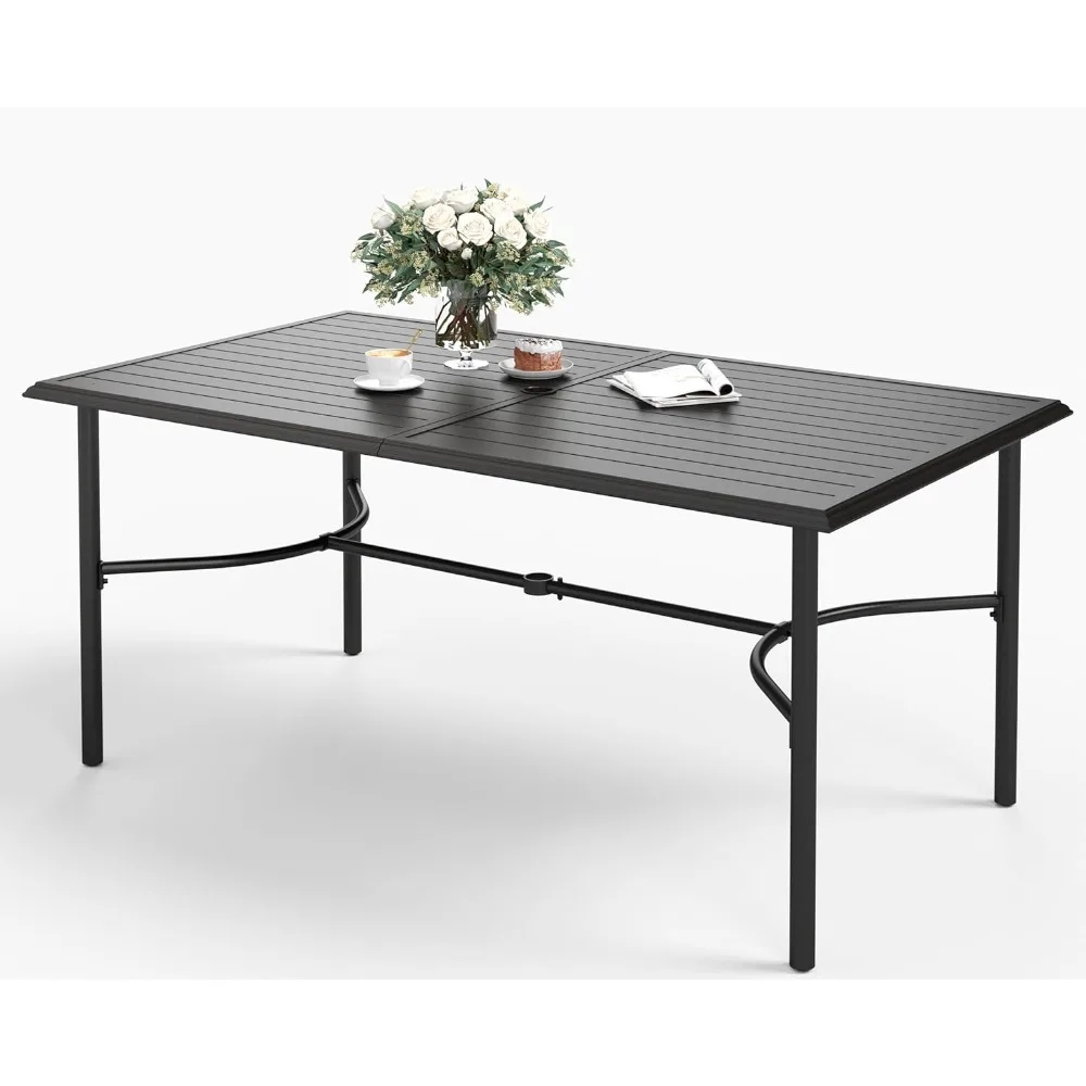 

67" Patio Dining Table for 6,Large Rectangle Patio Table with Umbrella Hole,E-Coating and Powder Coating Steel Frame Metal Outdo