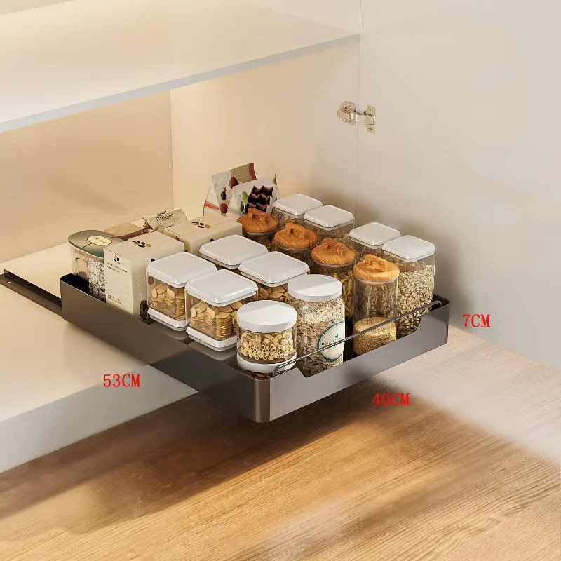 

Drawer Type Kitchen Storage Rack with Slide Rails Pull-out Kitchen Storage Tray Spice Box Storage Rack Cabinets Organizer