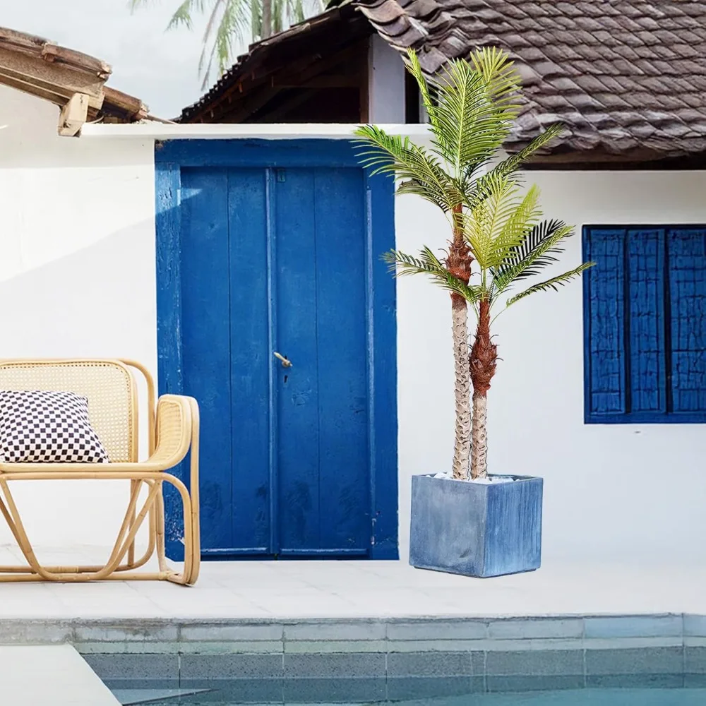 Palmeira artificial de 8 pés de altura com casca e folhas de aparência natural, palma falsa com proteção UV para uso interno e externo: ideal