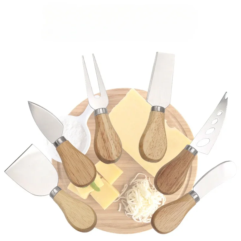 4pcs/6pcs Oak Cheese Knife Set Cheese Knife and Butter Knife Kraft Paper Box Packaging Cheese Tools Suit