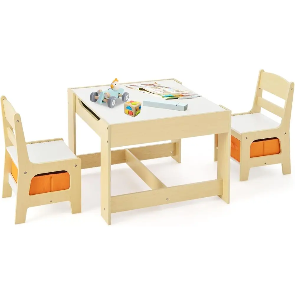 Kids Table and Chair Set, 3 in 1 Wood Children Desk Set with Removable Blackboard, Storage Ders, Toddlers Activity Table urnitur