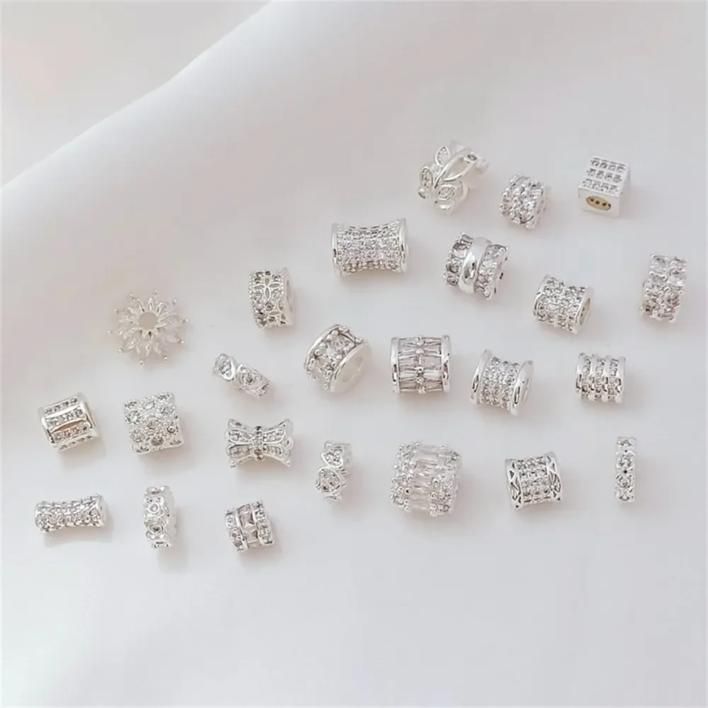 Copper-plated Thick Silver with Micro-inlaid Zircon Beads, Bucket Beads, Loose Beads, Diy Beaded Bracelet Jewelry Accessories