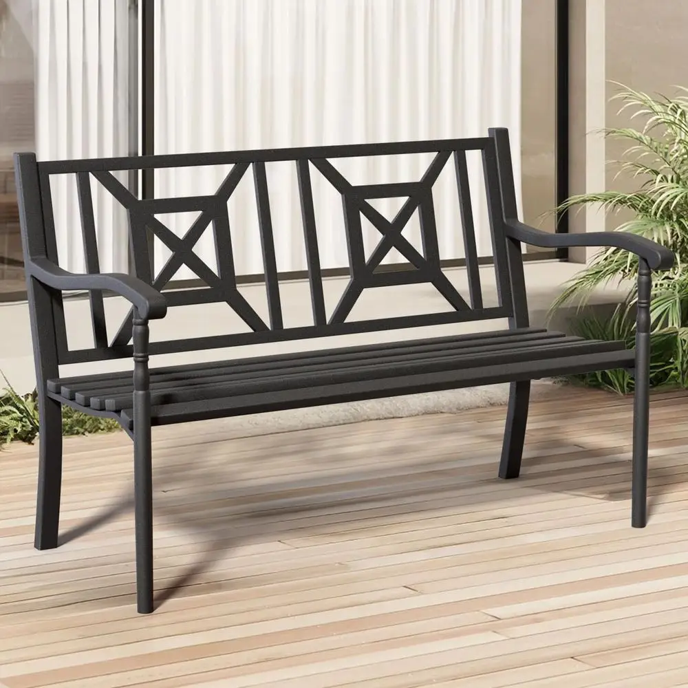 

Durable Outdoor Metal Bench with Lattice Backrest for Patio, Garden, and Park Settings