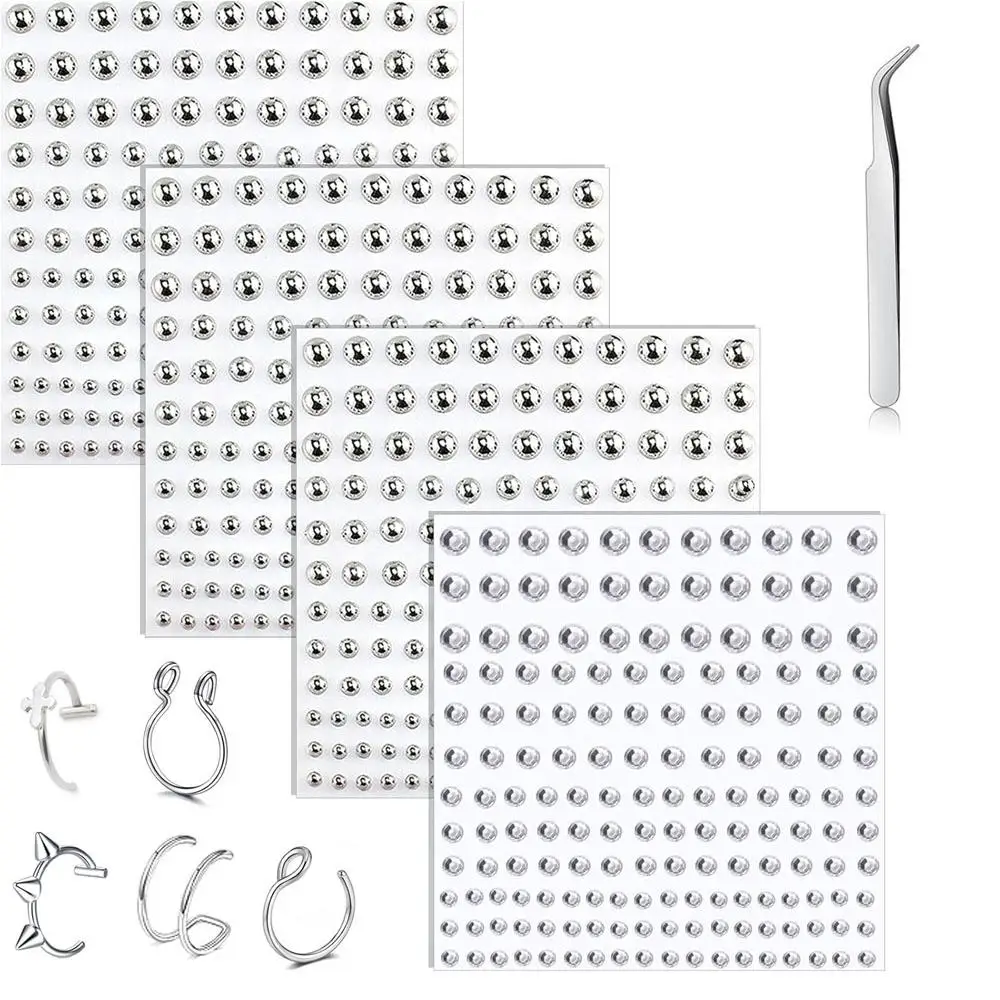 1/666Pcs Set Fake Nose Lip Eyebrow Stud Non Piercing Stick on Belly Button Sticker Face Music Festival Cool Punk Makeup Patches