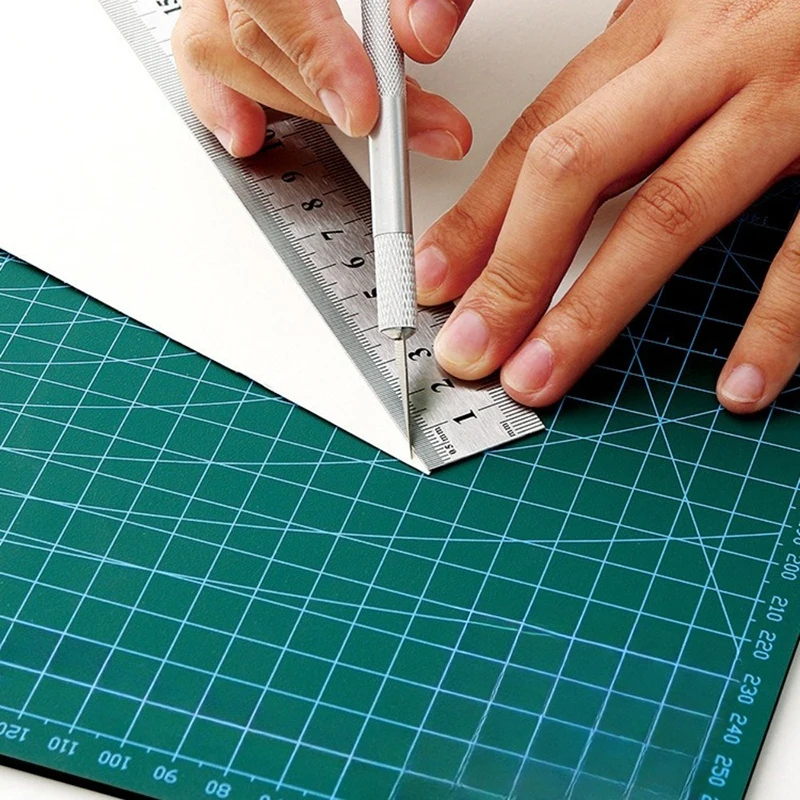 Tapete de Corte A3 com Faca de Gravação e Régua, Tapete de Mesa em PVC Autorregenerativo para Processamento de Couro, Anti-corte, para Estudantes e Projetos DIY