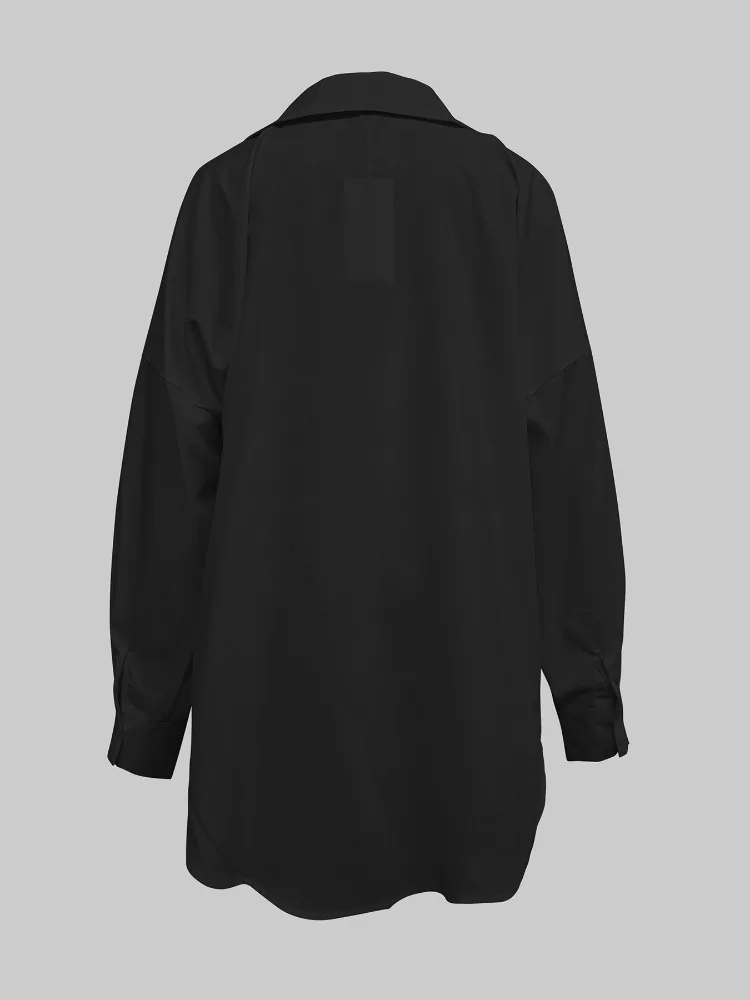 Gymystars Fashion Women's White Shirts Long Puff Sleeves Pleated Lapel Autumn Black Blouses Loose Office ShirtsTops for Female