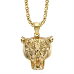 Punk Fashion Men's Lion Head Pendant & Chain Male Gold Color Stainless Steel Animal King Necklace For Men Cool Jewelry Gift 2025