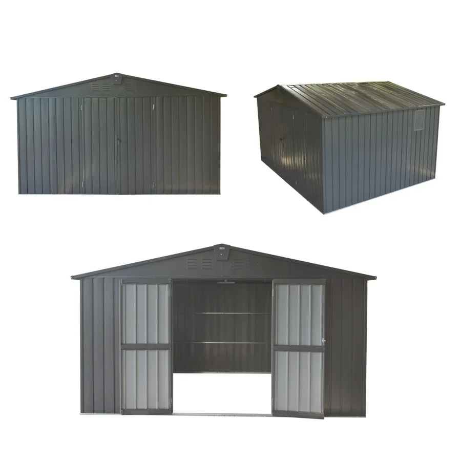 

Backyard Storage Shed 11' x 12.5' with Windows, Outdoor Garden Shed Metal Utility Tool Storage Room with Lockable Door