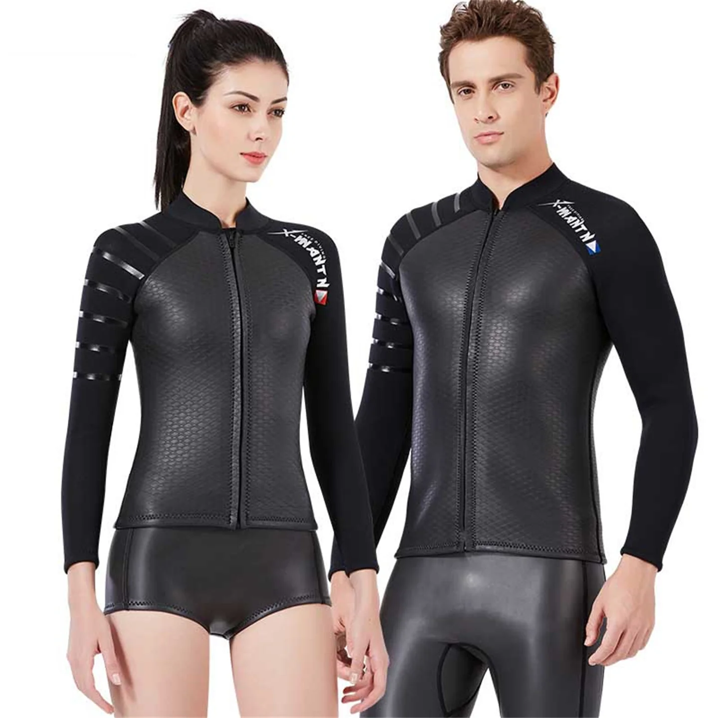 

3MM Leather And SCR Neoprene Diving Jacket For Men Women 2 Pieces Separate Wetsuit Snorkeling Surfing Deepwater Thermal Swimwear