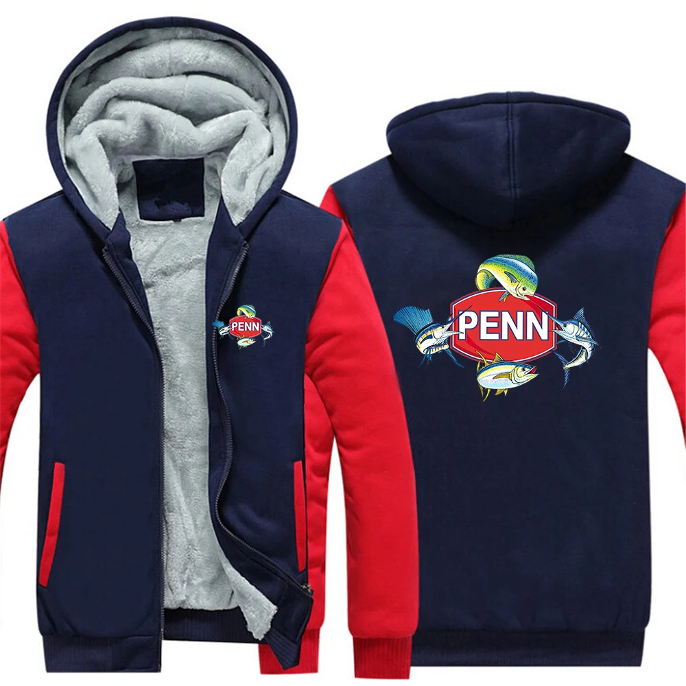 Penn Fishing Reel 2024 New Men's Hoodies Jacket Winter Thicken Warm Fleece Zipper Hoodies Coat Casual Tracksuit Sportwear