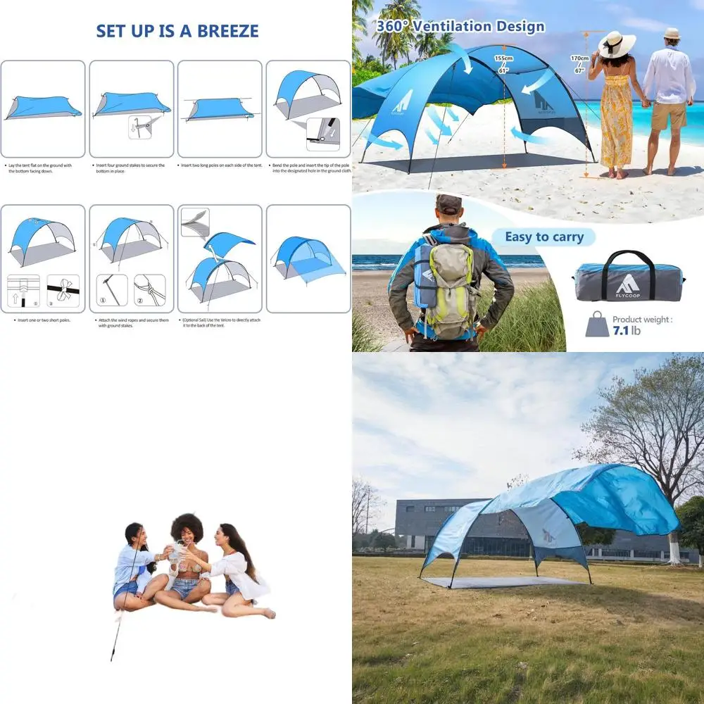 

Портативный пляжный тент с защитой от ультрафиолета, вентиляцией и карманом для хранения, синий, 106x65x61 см с парусом 74.8x98.4 см