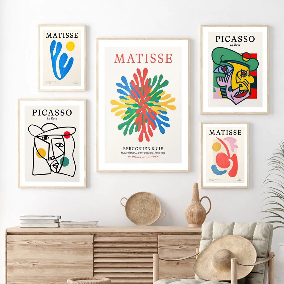 

Abstract Picasso Figure Face Colorful Matisse Coral Nordic Poster Wall Art Print Canvas Painting Decor Pictures For Living Room