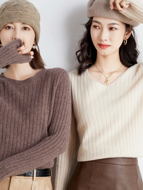 

Fall Winter Women's Knitted Wool Sweater round Ne Stripe Pattern Color Base irt Soft Comfortable Straight Cut Long ...