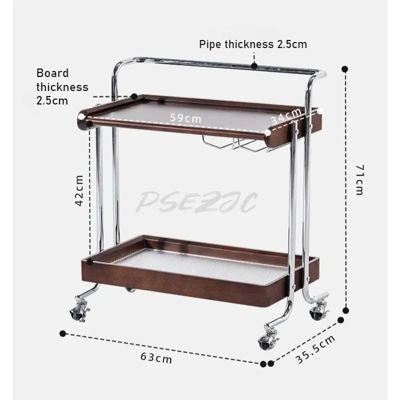 รถเข็นไม้เนื้อแข็งขนาดเล็กพร้อมชั้นวางด้านข้างแบบเคลื่อนย้ายได้ที่เก็บขนมและที่เก็บของห้องนั่งเล่นรถเข็นรับประทานอาหารในครัวเรือนสแตนเลส