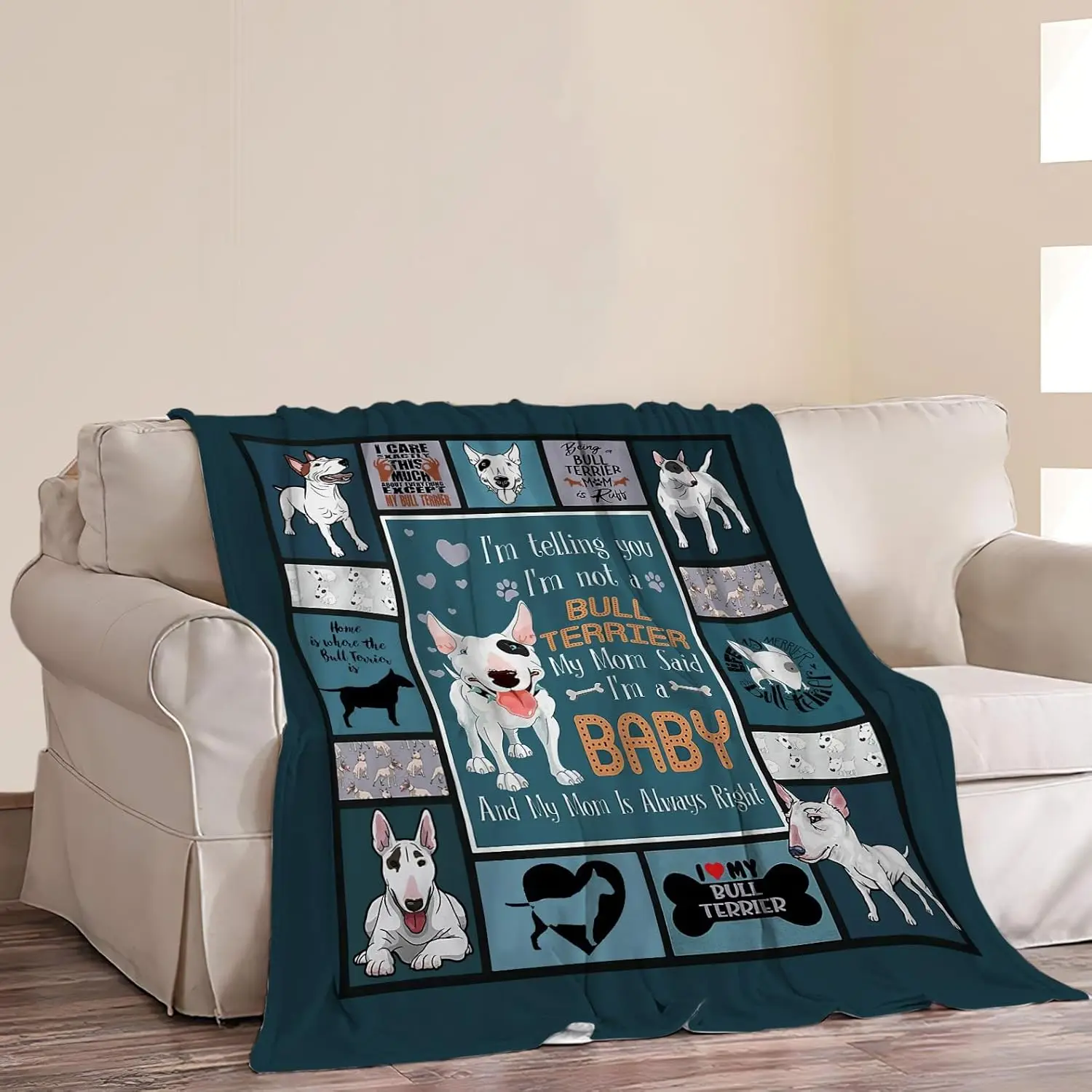 Funny Bull Terrier Dog Lover Blanket Throw Home Decor Pet Gift for Dog Owners Cozy Couch Seasonal Gift
