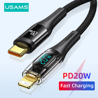 USAMS 20W USB C Cable For iPhone 14 13 12 11 Pro Max iPad Digital Display Type C PD Fast Charging Cable Transparent USB Cables