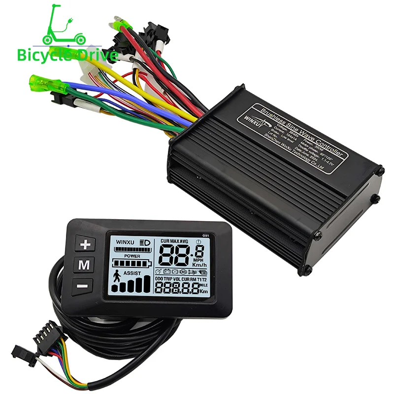 

36V 48V 350W 18A Ebike FOC Sine Wave Brushless Motor Drive Controller G51 LCD Display Set for Electric Bicycle Scooter Repair