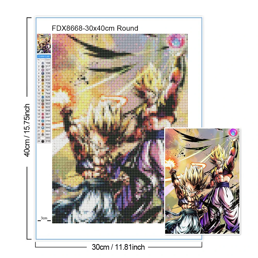 5D Diamond Painting Dragon Ball Character Goku Vegeta Full Square Round Diamond Mosaic Embroidery DIY Bedroom Wall Decoration - view 4