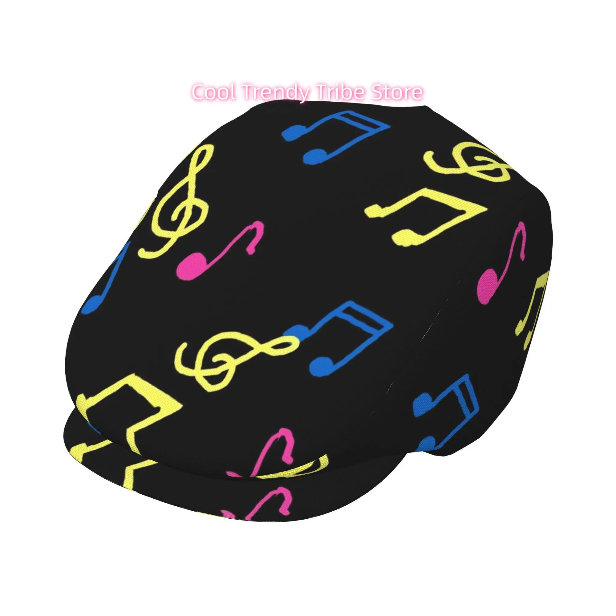 1pc of Neon Music Note Design Black Patterned Art Full Face Print Beret, a Stylish Newsboy Cap Suitable for Both Genders, Perfec